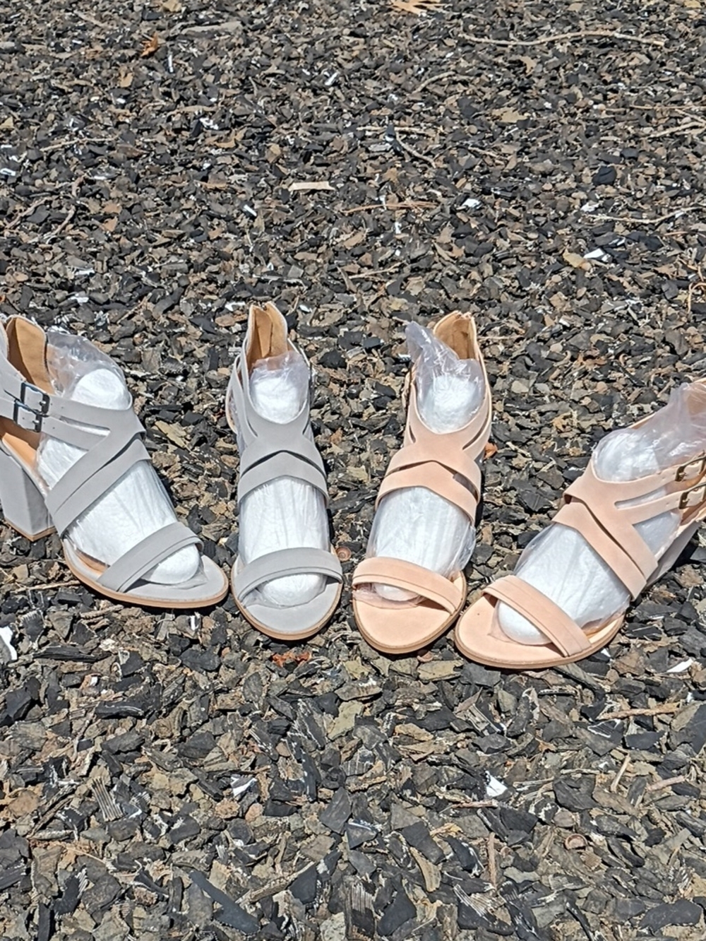 Charlotte Russe Strappy Block Heel Sandals in Light Gray and Blush